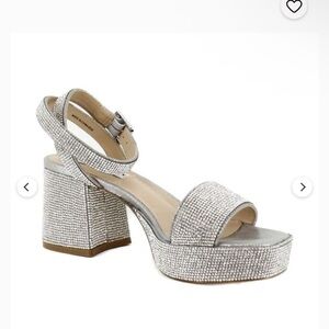 Steve Madden Silver Rhinestone Platform Block Heels